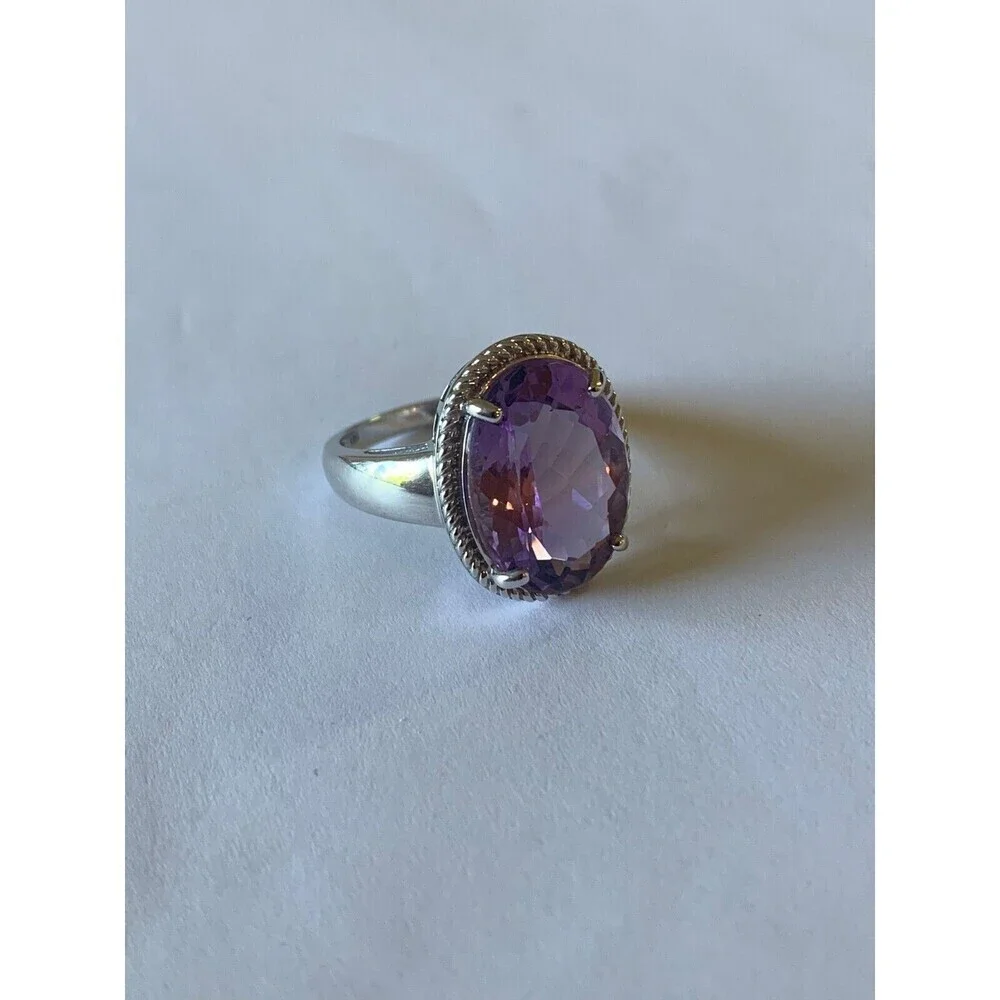 7.7 ct Genuine Purple Amethyst Ring Size‎ 7 Rhodium Plated .925 Sterling Silver
